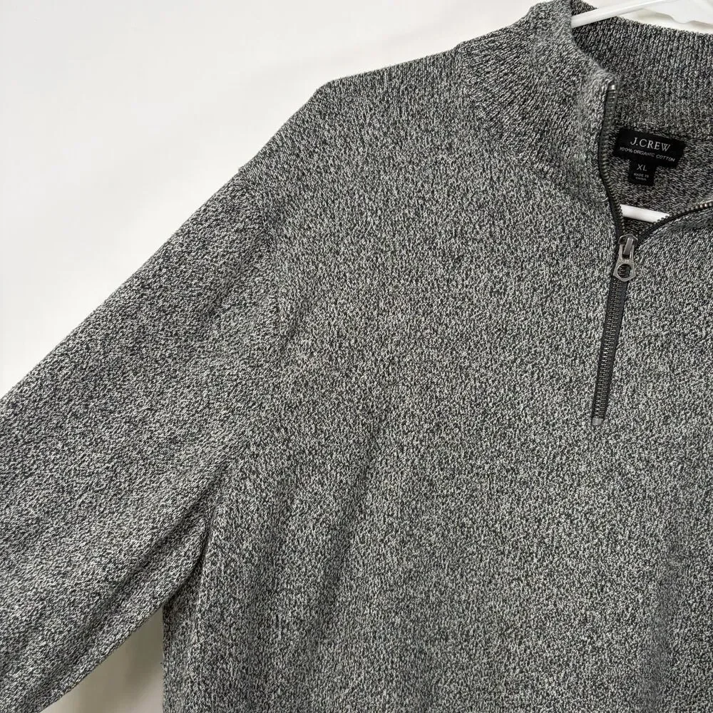J.Crew 100% Organic Cotton 1/4 Zip Pullover Sweater Mens Size XL Gray Heathered